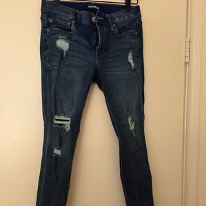 Express Medium Wash Ripped Jean Leggings